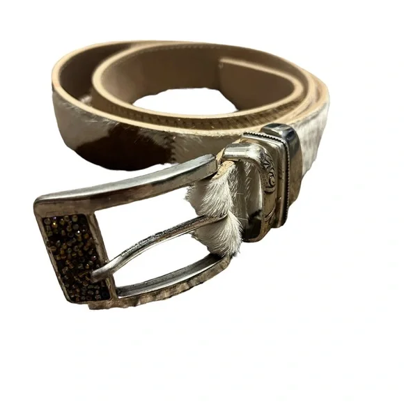 STREETS AHEAD Brown & White Leather & Calf Hair Siler Buckle Belt-Size Medium Streets Ahead | Accessories | Streets Ahead Brown White  main image 2